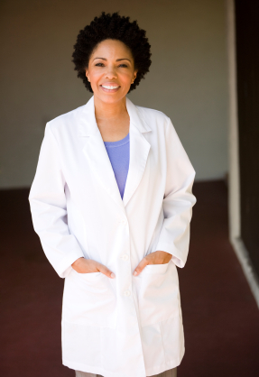 Picture of a doctor in a white lab coat.